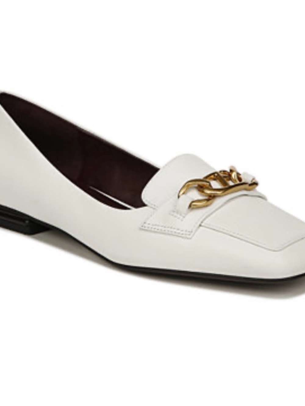 Franco Sarto White Leather Loafer with Gold Chain Accent.  Size 7.5